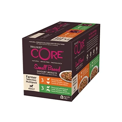 Image de Wellness CORE Small Breed Savoury Medleys, Nourriture Humide Chien, Pâtée pour Chiens de Petite Race, à Haute Teneur en Viande, Farmer Selection Mix, 6 x 85 g