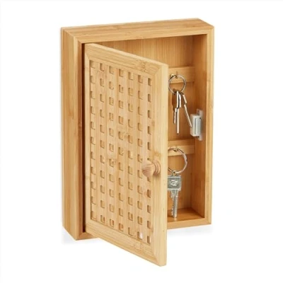 Image de Relaxdays Armoire à clés, Bambou, 8 Crochets, HxLxP : 27 x 19 7,5 cm, Range clés entrée, boîte clefs, Nature