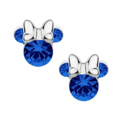 Image de Boucles d&#039;oreilles Minnie pour filles avec Zircone cubique et Argent Sterling, Bijoux Disney, Petit Pierre de naissance, Bleue