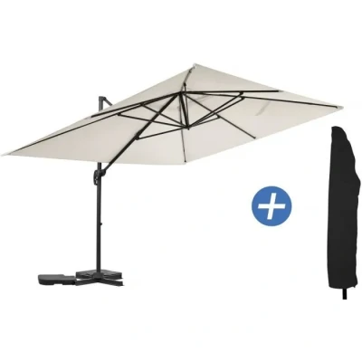Image de Parasol jardin déporté en aluminium &quot;Sky 4&quot; 3 x 4 m Ecru Avec housse