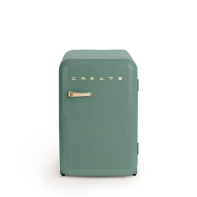 Image de CREATE / RÉTRO FRIGO 83.5 ARGENT/Réfrigérateur vert sauge avec poignée or rose 98W, basse consommation, 2 étagères, régulateur de température, porte bouteilles, 56x54x84cm.