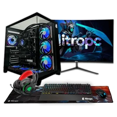 Image de NitroPC Pack Diamond PC Gaming Complet (Intel Core i7 12700K 12/20 5,0GHz, RTX 4060 8GB, RAM 32GB, M.2 2TB, Windows 11 Wi FI, écran incurvé 27&quot;, Clavier, Souris, Casque) Ordinateur de Bureau