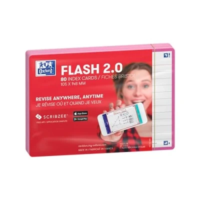 Image de Oxford Flash 2.0 80 Fiches Bristol Cards A6 (10,5 x 14,8cm) Ligné Cadre Fuchsia