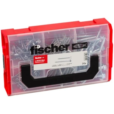 Image de fischer Fixtainer Duopower Vis à goujon, boîte de 210 vis, compatible avec nombreuses chevilles (DUOPWER et DUOBLADE), kit universel fixation