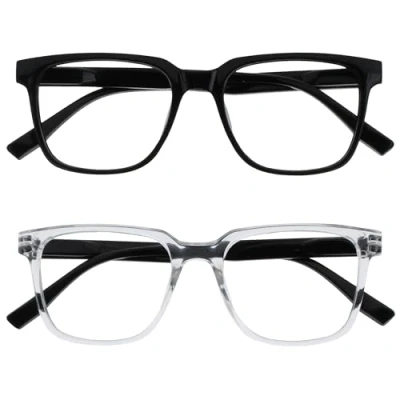 Image de OPULIZE LEO Lunettes de Lecture Lot 2 Monture Rectangulaire Large Noir, Transparent Hommes Femmes Charnières à Ressorts RR55 1C +2.00