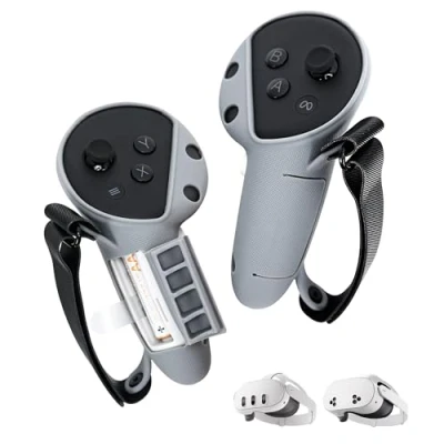 Image de TRANSNOVO Housse de poignée améliorée pour contrôleur, Compatible avec Les Accessoires Meta/Oculus Quest 3S/Quest 3, Ouverture Le Compartiment à Piles et Protection Sangle