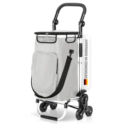 Image de wuuhoo® 2en1 hariot à provisions Buddy avec système 3 roues et isolation thermique, chariot empilable, compartiment réfrigéré, pliable gris clair