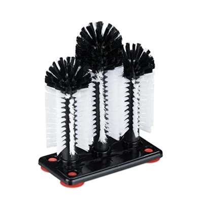 Image de Relaxdays Brosse Lave Verre, avec Ventouse, gastronomie, fêtes &amp; Bar, goupillon, HLP: 22 x 18,5 9,5 cm, Blanc/Noir