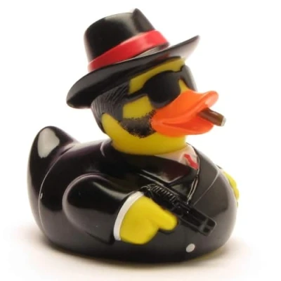 Image de canard de bain Al Capone I L : 8 cm avec porte clés en forme