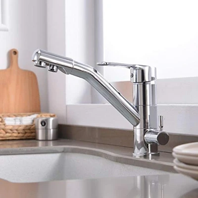 Image de Robinet de Cuisine Mitigeur 3 Voies, Osmose Inverse Multifonctionnelle en Laiton Chaud et Froid à Pivotant 360S, Robinetterie pour Purificateur D&#039;eau Filtre
