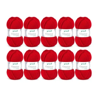 Image de laine Gründl Classico (fil à crochet certifié OEKO TEX 50% vierge (mérinos superwash) &amp; polyacrylique, 50 g / 120 m, grosseur d&#039;aiguilles : 3,5 4,5, 10 pelotes de g), rosso