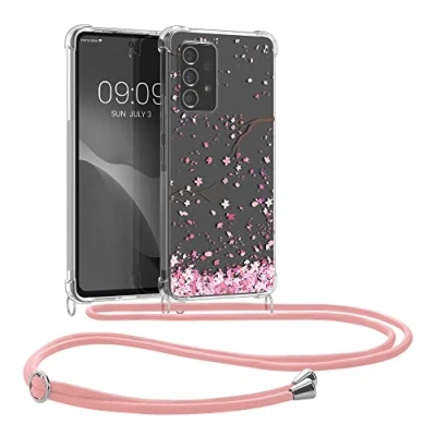 Image de kwmobile Coque Collier Compatible avec Samsung Galaxy A53 5G Housse en Silicone Cordon de Rose Clair Brun foncé Transparent