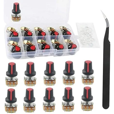 Image de RUNCCI YUN 10Pcs Linéaire Rotatif Potentiomètre, WH148, Potentiometre 500k, (1 x pincettes anti statiques)