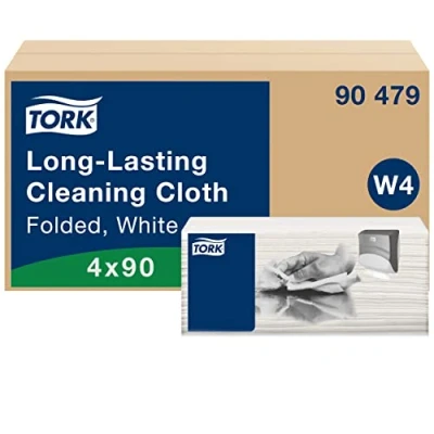 Image de Tork Chiffon de Nettoyage Longue durée blanc W4, Multi usages, 4 x 90 chiffons, 90479