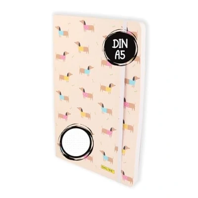 Image de Online Bullet journal Teckel à pois A5 avec bande élastique, papier FSC 120 g/m², 144 pages intérieures pointillées couverture souple, intime, pour notes, croquis, lettrage