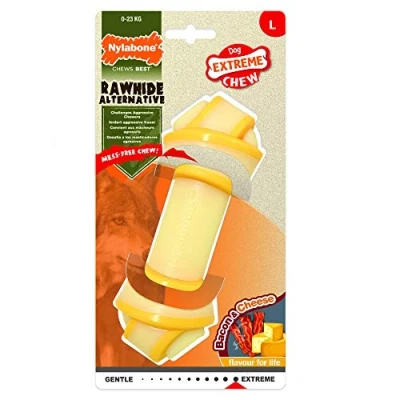 Image de Jouet Nylabone à mâcher Pour chiens Os avec nœud, alternative la peau brute Arôme fromage &amp; bacon qui mâchent fort Grand jusqu’à 23kg