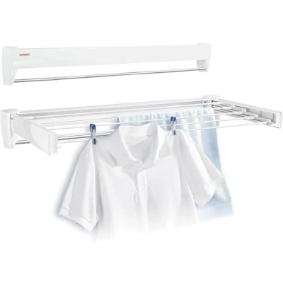 Image de Leifheit séchoir mural Telegant 36 Protect Plus, étendoir extensible et compact, à linge avec 5 barres de séchage, longueur totale d&#039;étendage 3,60 mètres, Blanc