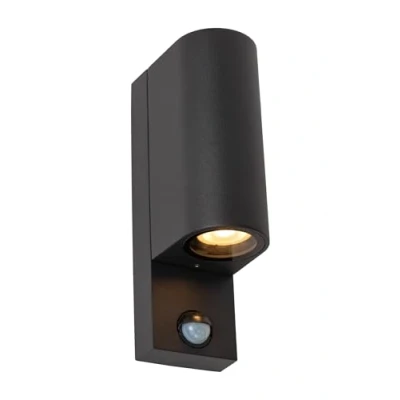 Image de Lucide Zaro Round applique murale extérieure avec détecteur 7 x 10,4 23 cm IP65 noir