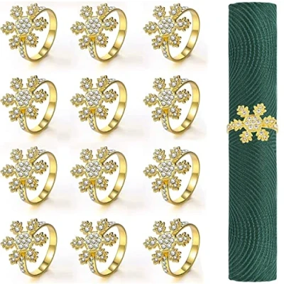 Image de KAHEIGN 12 Pièces Ronds de Serviette Noël, Doré Porte serviettes Flocon Neige Boucle Noël avec Strass pour Déjeuner Thanksgiving Party Décoration Table Mariage