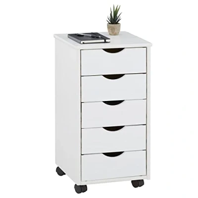 Image de IDIMEX Caisson de Bureau Lagos Meuble Rangement sur roulettes avec 5 tiroirs, en pin Massif lasuré Blanc et Bleu