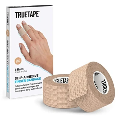 Image de TRUETAPE® Bandage adhésif pour les doigts 8 rouleaux de pansements autoadhésifs (2,5cm x 4,5m) autoadhésif I Ruban pansement anti salissures adhésive étroite (Beige)