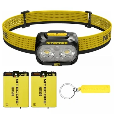 Image de Nitecore UT27 2024 Pro (version 2024) Lampe frontale légère à double faisceau avec 2 piles HLB1500, étiquette (noir)