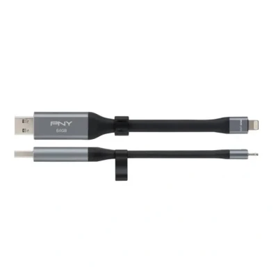 Image de PNY Duo Link 3.0 lecteur USB flash 64 Go Type A / Lightning 3.2 Gen 1 (3.1 1) Gris Neuf