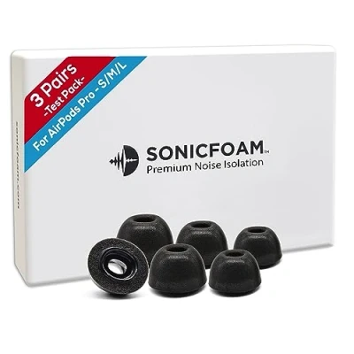 Image de SONICFOAM Lot de 3 paires d&#039;embouts en mousse à mémoire forme Isolation sonore qualité supérieure Embouts rechange pour Airpods Pro (SFAIR, S/M/L, Noir, Testeur)