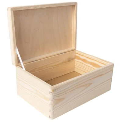 Image de Creative Deco Boîte en Bois avec Couvercle 30 x 20 14 cm (+/ 1 cm) à Souvenirs pour Bébé Non Peinte Charnières Argentées Documents, Objets de Valeur, Jouets, Outils Brut