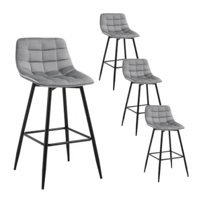 Image de WOLTU 4 X Tabouret de Bar Bistro Chaise Assise rembourrée en Velours avec Pieds et Repose métal,Gris Clair BH143hgr
