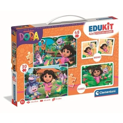 Image de CLEMENTONI Edukit 4 en 1 Dora l’Exploratrice dès 3 Ans Puzzle, Mémo, Cubes Apprentissage Préscolaire Ludique Idée Cadeau pour Enfants