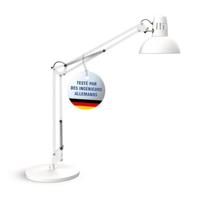 Image de MAUL Lampe de bureau MAULstudy en métal LED professionnelle sur pied flexible pour le et l&#039;atelier Haute qualité d&#039;éclairage à sans ampoule Blanc