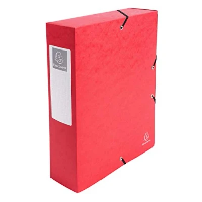 Image de Exacompta Ref. 50835E 1 boite de classement avec élastiques Exabox en carte lustrée 600g/m2 Dos 8 cm dimensions 25 x 33 pour documents A4 couleur rouge livrée montée
