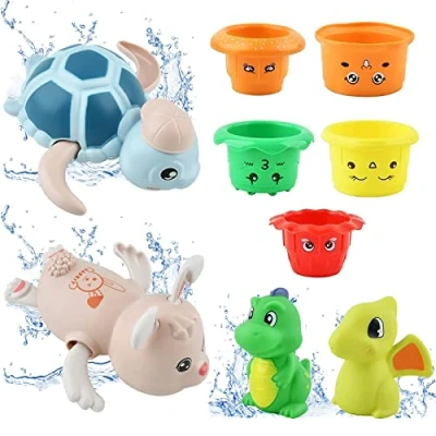 Image de GizmoVine Jouet Bain Bébé, Jouets de Bain, 9 Pcs 3 en 1 Jeu d&#039;eau Enfant 6 Mois 2 Ans, à remonter Couleur inaltérable et faciles Nettoyer