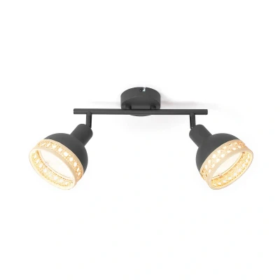 Image de Lindby Lonnaris spot, rotin, noir, 2 lampes