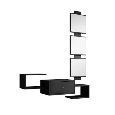 Image de Meuble dEntrée 1 Tiroir avec Miroir Console Finition en couleur Noir Mate L 995 x P 22 H 145 cm Modèle Neo