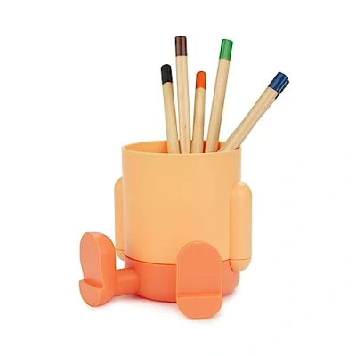 Image de Balvi Pot à Crayons Mr Sitty Couleur Orange Design coloré et Original avec Deux Compartiments de stoc
