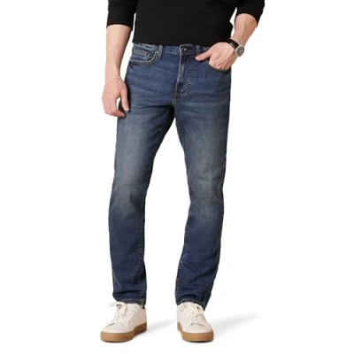Image de Amazon Essentials Jean Coupe Ajustée en Tissu Stretch Confortable (Déjà Goodthreads) Homme, Bleu Moyen, 29W / 28L