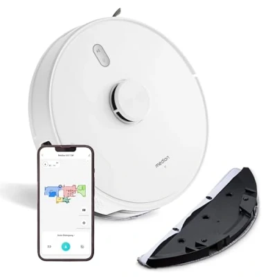 Image de MEDION Robot aspirateur avec Navigation Laser et Fonction Balayage X41 SW (Puissance d&#039;aspiration élevée 8000Pa, 2en1, cartographie précise, Zones Go &amp; No Go, Plusieurs étages)