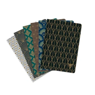 Image de Clairefontaine 192036C Un paquet de 6 Carnets Cousu fil 96 Pages Lignées Ivoire 90G A5 14,8x21CM Collection Neo Deco Automne Hiver Carte avec pelliculage, finition Or motifs assortis