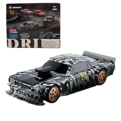 Image de SHOYDID Mini voiture de course électrique télécommandée avec kit lumières échelle 1/43 2,4 G pleine proportionnelle (version RTR/noir et blanc) (noir blanc gyroscope))