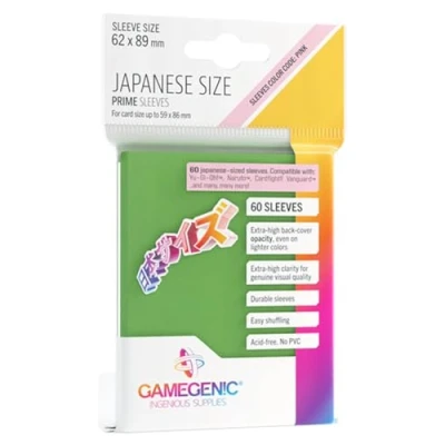Image de Asmodee Gamegenic, Prime sleeves, 60 protège cartes, Dos opaque coloris vert, Aspect brillant, Format japonais 62x89mm, Color Code : Pink, Jeu de société, Accessoire GGS11120ML