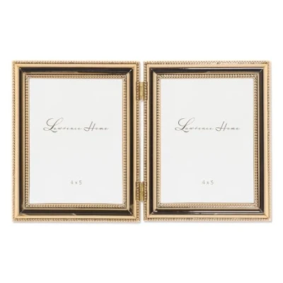 Image de Lawrence Frames Lot de 2 cadres à perles classiques double charnière Doré 10 x 12 cm