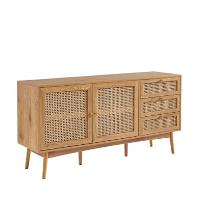 Image de BAÏTA Buffet INES Effet chêne et cannage rotin l150cm