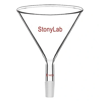 Image de StonyLab Verre Courte Potence Poudre Entonnoir avec Dessus Diamètre Extérieur de 100mm et Intérieur Joint 14/20 Filtre en Entonnoirs Laboratoire Powder Funnel