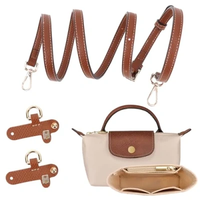 Image de GADITIEK Lot de 2 organiseurs sac à main, sangle, oconception sangle boucle réglable sans perforation, main en feutre multi poches, pour petit fourre tout Longchamp (beige)