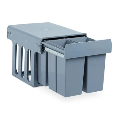 Image de Relaxdays 10027288, gris Poubelle montée de cuisine, Extracteur, système tri des déchet, plastique, 4x 8 l, HLP: 35 x 34 48 cm