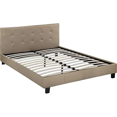 Image de Habitat et Jardin Lit Double Julia en Simili Taupe 160 x 200 cm Cadre de 2 Places Sommier Tête Inclus Support à Lattes Bois