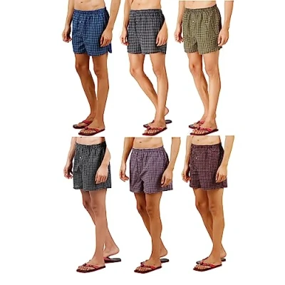 Image de Panzy 6 boxers tissés pour hommes, amples et confortables, 100% coton, taille élastique, sous vêtements doux respirants, braguette boutonnée (S, BOXER) multicolore