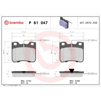Image de BREMBO P 61 047 Jeu de plaquettes frein contact signal d&#039;usure inclus sans accessoires PEUGEOT: 106 II 3/5 portes, I portes